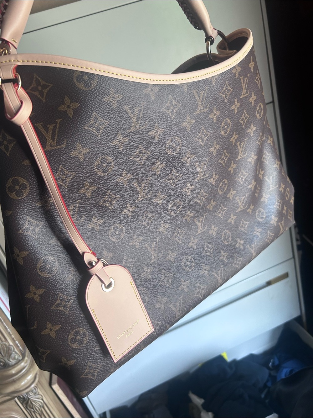 Louis Vuitton Monogram Hobo Bag in Brown with Cream Trim - Picture 6 of 9
